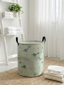 1个卡通恐龙图案可折叠圆形收纳篮，带提手，大容量多用途收纳箱，适用于婴儿房、尿布、衣物、玩具等收纳整理。 - 彩色 - 查看 4