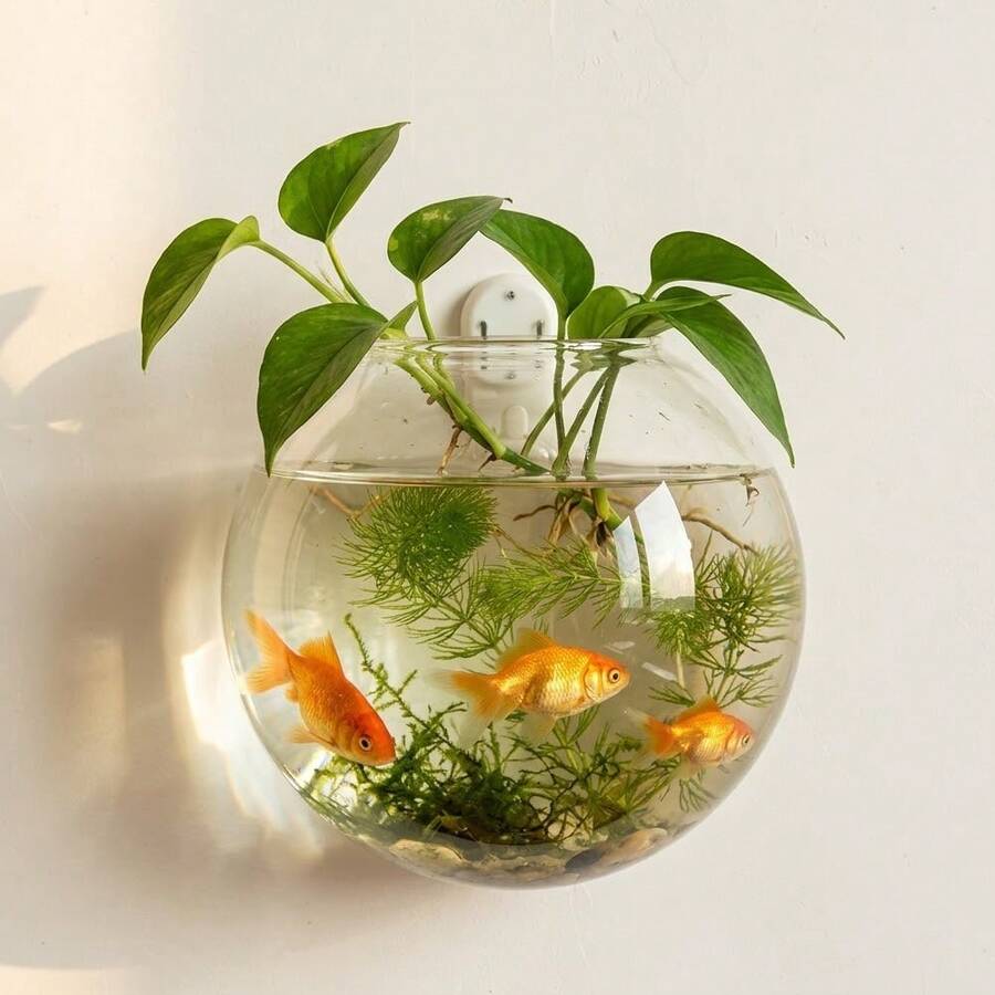 1pc Transparent Circular Wall-Mounted Vase, Acrylic Material Indoor/Outdoor Planter And Aquarium, Creative Wall-Hanging Fish Tank, Dual-Purpose Hydroponics Fish Tank With Plant Holder, Space-Saving Decorative Bottle, Suitable For Office Decor, Indoor And Outdoor Use