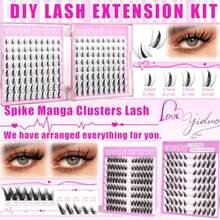 6 Styles Lash Clusters Kit Volume/Manga Portable Lash Makeup Bag Kit 8-18mm Cat-Eye Look Wispy Individual Eyelash Extensions Volume Studio Effect C/D Curl Lashes Kit with Lash Bond and Seal - Negro - Ver 3
