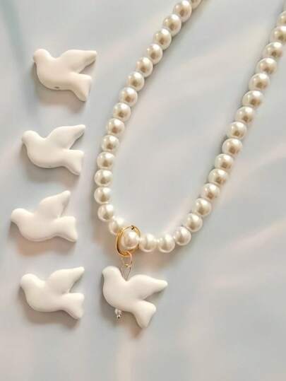 5/10颗 - 白色陶瓷鸽子珠 - 手工DIY工艺珠，适合制作项链和耳环吊坠，鸽子造型陶瓷珠，可用于各种创意作品