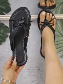 2026 Teenage Girls Casual Fashion Cute Party Beach Home Bowknot Flip Flops - Black - View 12