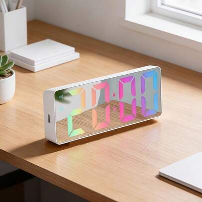 Bedroom household items with a large-sized LED display, adjustable brightness, temperature and date display, alarm function, supporting USB or battery power supply. Digital alarm clock, color font, LED alarm clock, suitable for bedroom electronic LED desk clock display screen, 3 alarm settings, suitable for bedroom, living room and daily alarm clock.