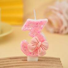 1pc Sparkling Bow Birthday Candle, Pink Digital Birthday Cake Decoration, Candle Cake Decoration, Suitable For Girls And Ladies' Anniversary Celebrations - Glittery Pink Bow - View 7