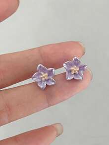 1 对蓝色花朵耳环，春夏新品，甜美优雅耳钉，设计独特，树脂装饰情人节、妈妈、母亲、母亲节、礼物 - 小花 - 查看 5