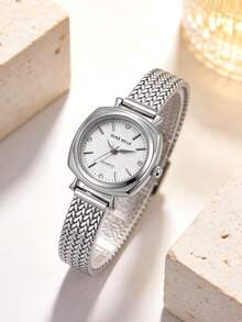 1件装女士时尚简约石英表，方形/圆形表盘，抛光银色表壳，优质合金材质，时尚金属表带，优雅低调的奢华设计，完美搭配现代休闲装束 - 白色 - 查看 1