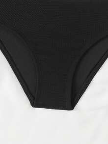 Tween Girls Knit Bikini Sets, Special Fabric, Spaghetti Strap, Cropped Tank Top Design, European & American Fashion, Minimalist Influencer Style, 2-Piece Swimwear Set, Suitable For Summer, Vacation, Beach - Black - View 5