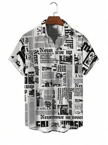 Newspaper Print Pattern Symbolizes Free Expression And Timeless Pursuit Of Knowledge Inspiring Creativity In Daily Style 3D Print Casual Men's Shirt - White - View 1