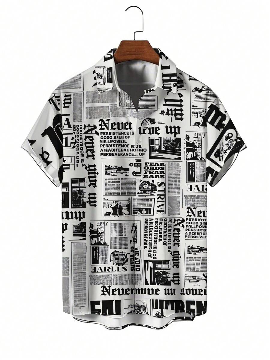 Newspaper Print Pattern Symbolizes Free Expression And Timeless Pursuit Of Knowledge Inspiring Creativity In Daily Style 3D Print Casual Men's Shirt - White - View 1