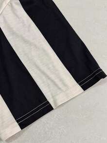 WAIT HIM Kemeja Polo Lengan Pendek Bergaris Blok Warna Kasual Pria, Musim Panas - Hitam dan Putih - View 6