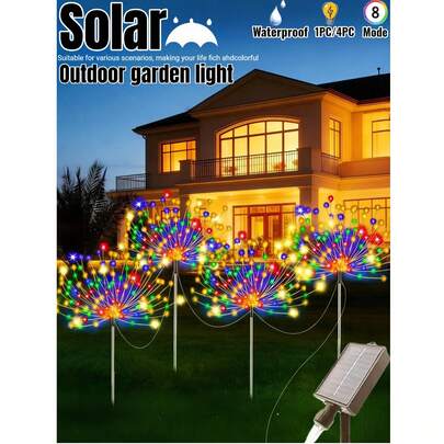 Đèn pháo hoa năng lượng mặt trời - 8 chế độ chiếu sáng, 60/150/240/320/360 đèn LED, đèn sân vườn năng lượng mặt trời ngoài trời, chống nước IP65, đèn hình sao, cảm biến ánh sáng thông minh, không tốn điện, thích hợp cho vườn, sân, bãi cỏ, lối đi, cắm trại, thương mại, trang trí đường phố, đèn trang trí cảnh quan ngày lễ tự làm, thích hợp hơn cho các buổi tụ họp, đám cưới, lễ Phục sinh, lễ hội, trang trí tiệc tùng, quà tặng Ngày của Mẹ.