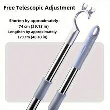 Adjustable Stainless Steel Garment Support Rod - Extendable Design - Durable Stainless Steel With Plastic Ends - Hanger Support And Clothing Retriever - Stylish And Durable - Preferred Choice For Wardrobe Organization And Easy Hanging/Retrieving Clothes - Multicolor - View 7