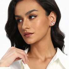 MDFUN 6 Pairs Stud Earrings Set 3mm/5mm/7mm Princess and Round Cubic Zirconia Earrings Hypoallergenic 316L Surgical Stainless Steel CZ Earrings for Women Men - Chapado en oro blanco - Ver 4