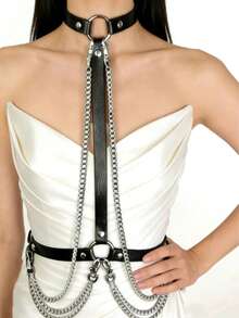 1 chiếc thắt lưng kiểu Bondage mới về, kiểu dây xích nhiều lớp phong cách Châu Âu và Mỹ, thắt lưng eo gợi cảm khoét rỗng với trang trí kim loại và tua rua, phụ kiện thời trang phù hợp cho các dịp lễ, biểu diễn, tiệc tùng và mặc hàng ngày. - màu đen - Xem 8