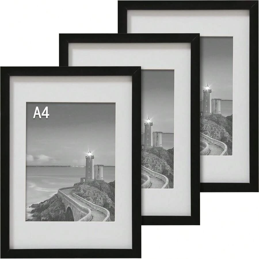 Cispree A4 Photo Frame-Black(3Pack), Solid Wood Picture Frame For 11.69x8.27 Inc - Default - View 1