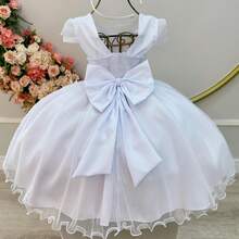 Vestido branco de  batizado com borboletavestido de festa branco  tamanho G ao 4 MD 068 - Branco - Visão 3