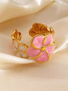 1 chiếc nhẫn hoa tráng men dễ thương bằng thép không gỉ mạ vàng 18K, thích hợp cho nữ giới đeo hàng ngày, hẹn hò, làm quà tặng ngày lễ. - Nhiều màu - Xem 7