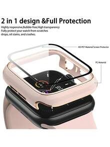 1件電鍍2合1強化玻璃超薄螢幕保護殼，適用於Apple Watch 40/41/42/44/45/46/49mm，Series 12 Ultra/SE/11/10/9/8/7/6/5/4 - 粉紅+金色 - 查看 4
