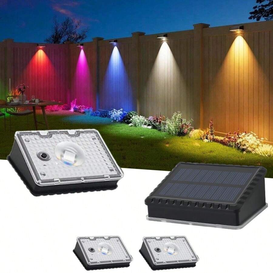 Outdoor Solar Fence Light, 4/8 Pieces Per Pack, 50 Watt Super Bright, RGB Color Mode, IP65 Waterproof Grade, Suitable For Solar-Powered Fence Lights For Courtyards, Fences, Swimming Pools, Porches, Backyards, Providing Day And Night Power Supply (Black) - 白色 - 查看 1