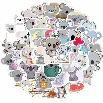 50pcs Cartoon Koala Decorative Waterproof Stickers For Easter Gift, Water Bottles Sticker, Skateboard Sticker Art Supplies Scrapbook Supplies Scrapbooking