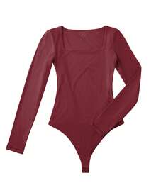OMKAGI  Women's Long-Sleeved One-Piece Dress With A Sexy And Form-Fitting Triangle Thong Panty And One-Piece Top - 乾枯玫瑰色 - 查看 2
