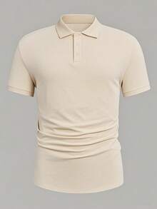 FRACTYR Men's Basic Fashionable Minimalist Solid Color Contrast Collar Polo Shirt, Suitable For Layering Or Wearing Alone In Summer - Apricot - View 3