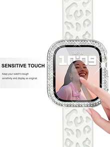 1 Set 3-In-1 Fashion New Silicone Carved Leopard Print Watch Band And Case Film With Embedded Diamonds PC Watch Protective Case For Apple Watch 38mm 40mm 41mm 45mm 44mm 42mm 49mm For Apple Watch Ultra Series Ultra 9 8 7 6 5 4 3 2 1 SE, Comfortable Breathable Replacement Strap, Scratch-Resistant Waterproof Shockproof Watch Protective Case For Women And Men - Double Silver - View 2