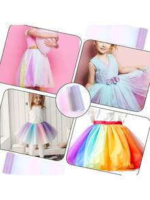 Glitter Rainbow Tulle Rolls 6 Inch X 10 Yards Rainbow Fabric Pink Glitter Tulle Ribbon Roll For Table Runner, Table Skirt, Chair Sash, Sewing Crafting Birthday Baby Shower Wedding - Multicolor - View 9