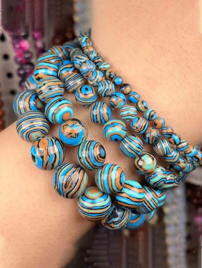 4 6 8 10mm Blue Malachite Stone Beads Round Loose Gemstone Beads For Jewelry Making Diy Bracelet Necklace Energy Stone Healing Power