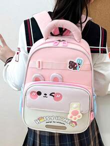 Cute Bear Pattern Student Backpack, Elementary School Backpack, Wear-Resistant Schoolbag - Pink - View 12
