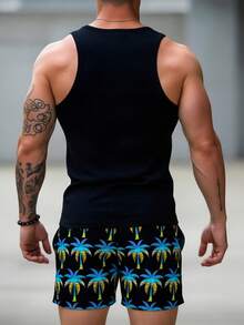 Bộ 2 món phong cách thường ngày, trưởng thành, gồm áo tank top và quần short in kỹ thuật số hình cây dừa và chữ, thích hợp cho kỳ nghỉ hè, hẹn hò, dự tiệc, là món quà tuyệt vời dành cho bạn trai. - Nhiều màu - Xem 2
