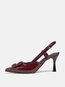 Tacones de aguja con hebilla para mujer, estilo versátil europeo y americano para fiestas, uso diario, trabajo, primavera/verano - Burdeos - Ver 7