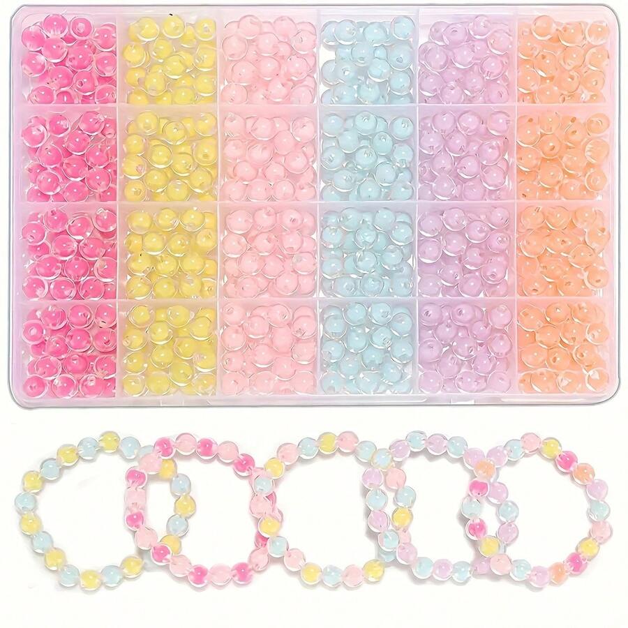 AHAYA 24-Slot Colorful Bead Kit, DIY Acrylic Beads For Jewelry Making, Suitable For Earrings, Necklaces, Bracelets, Anklets, Keychains, Phone Charms, Crafts - Multicolor - View 1