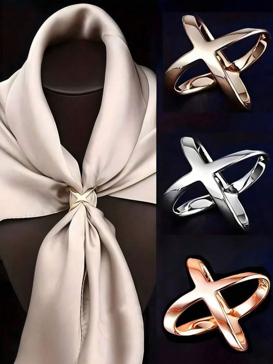 1/3 Fashion New Multi-Purpose Scarf Buckle, Simple Women's Scarf Ring, Headscarf, Headscarf Accessory, Hair Accessory, Headscarf Pin, Women's Scarf, Neck Scarf, Brooch, Women's Accessories, Pin, Scarf Ring, Sparkling X-Shaped Scarf Ring, Dual-Purpose Scarf And Silk Scarf Buckle,Beach,Holiday - Multicolor - View 1