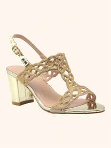 Cutout High Heels Stylish Sandals Summer Sandals For Women - Gold - View 3