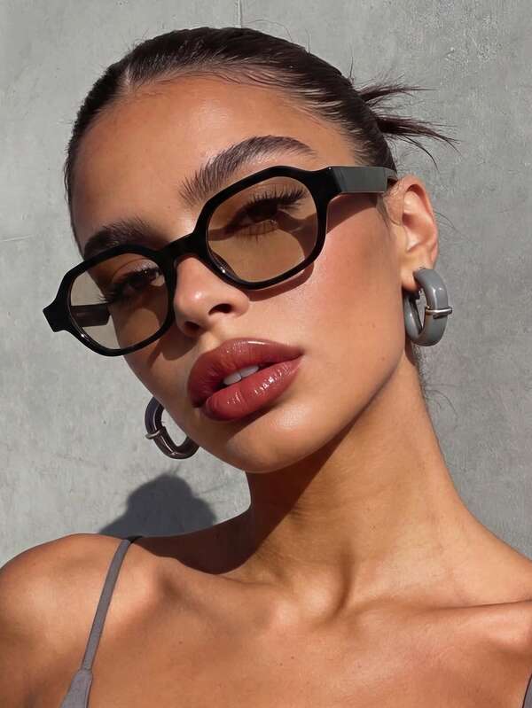 1 Pair Brown Square Sunglasses With Modern Elegant Design, Suitable For Sports, Travel, Beach, Driving, Casual Outfits, Festivals, Street Style, Vacation, Outdoor Activities, Golfing, Party