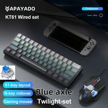 APAYADO KT61 键鼠套装，有线机械键盘，60% 紧凑布局，符合人体工学设计，RGB 背光，适合游戏玩家和办公人士，附赠 Type-C 连接线 - 查看 4