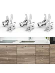 1套旋转闩锁，主钥匙，安全抽屉邮箱文件柜房车储物锁工具箱锁更换套件，带钥匙的柜锁，5/8英寸、1英寸、1-1/8英寸凸轮锁 - 銀色 - 查看 5