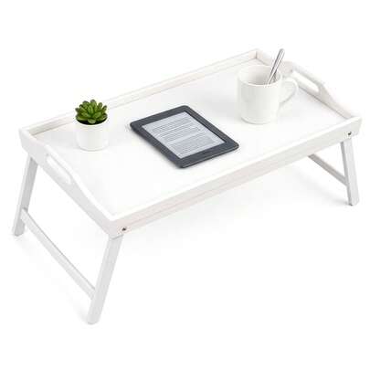 Multipurpose Bamboo Lap Tray – Foldable Bed Table With Carrying Handle & Stable Folding Legs – Perfect For Breakfast, Work, Or Snacks On Sofa Or In Bed (50 X 30 X 24 Cm)