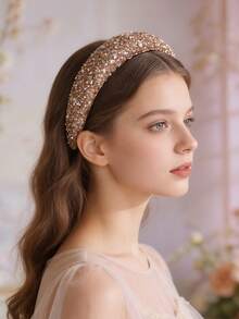 1 chiếc băng đô rộng vành đính sequin lấp lánh kiểu Baroque thời trang Châu Âu và Mỹ, được cá nhân hóa, dành cho bé gái. - Rượu sâm banh - Xem 2