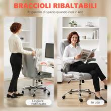 HOMCOM Ergonomic Office Chair With Padded Folding Armrests, Swivel Padded Desk Chair In Printed Velvet, Rocking Function, Multi-Cushion, High Back, Adjustable Height, Cream - Light Grey - View 7