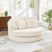 61-Inch Oversized Round Chaise Longue Chair Indoor, Modern Upholstered Corduroy Deep Seat Circle Single Cloud Lounge Floor Sofa Chair For Living Room, Bedroom Apartment - Màu be - Xem 3
