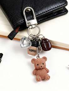 1pc Coffee & Teddy Bear Keychain Bag Pendant, Cute & Quirky Accessory For Bags & Keys! Featuring A Knitted-Style Teddy Bear, A Miniature Coffee Cup, A Coffee Bean, And A Shiny Heart Charm, Mini Resin Bag Charm, Women's Fashion Accessory, Family Keychain, Bag Decoration, Headphone Pendant, Mobile Phone Case Pendant, Car Keychain, Bag Charm, For Purse/Backpack/Notebook Decoration & Key Fob Accessory, Holiday Gift, Birthday Gift - Multicolor - View 12