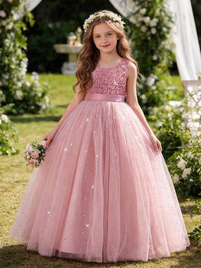 Tween Girl Bow Tulle Flower Girl Dress, Easter Princess Dress Suitable For Baby Birthday Party, Ball, Important Occasions, Holiday, Wedding Flower Girl Dress