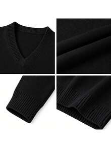 Unisex Youth Knit Sweater, Casual, Comfortable, Stylish Basic Fashion, Boys And Girls, Versatile Everyday Look, Autumn/Winter Fashion, Premium Comfort, Perfect Fit, Teen Clothing, Blogger Style, Streetwear - 黑色 - 查看 4