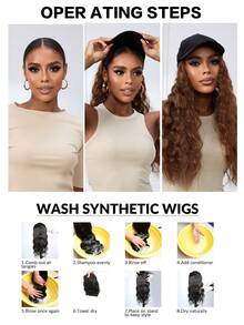 26 Inch Natural Black With Blonde Highlights Big Wave Curly Hair Extensions, Dark Grey Cowboy Baseball Cap Integrated Hat Wig, Heat-Resistant Synthetic Fiber, Adjustable, Suitable For Women - Brown Highlight - View 10