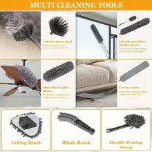 9 piezas - Limpiador telescópico que se puede extender hasta 285 centímetros, limpiador telescópico, quitapolvos, lavable, quitatelarañas - gris - Ver 4