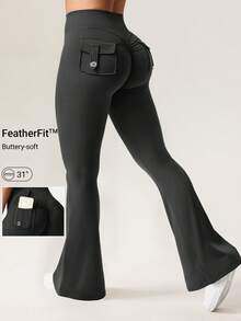 YEOREO Flare Leggings With Pockets For Women Butt Lifting Gym Yoga Leggings Flare Leggings Joggers For Women Summer Clothes For Women - 黑色 - 查看 1