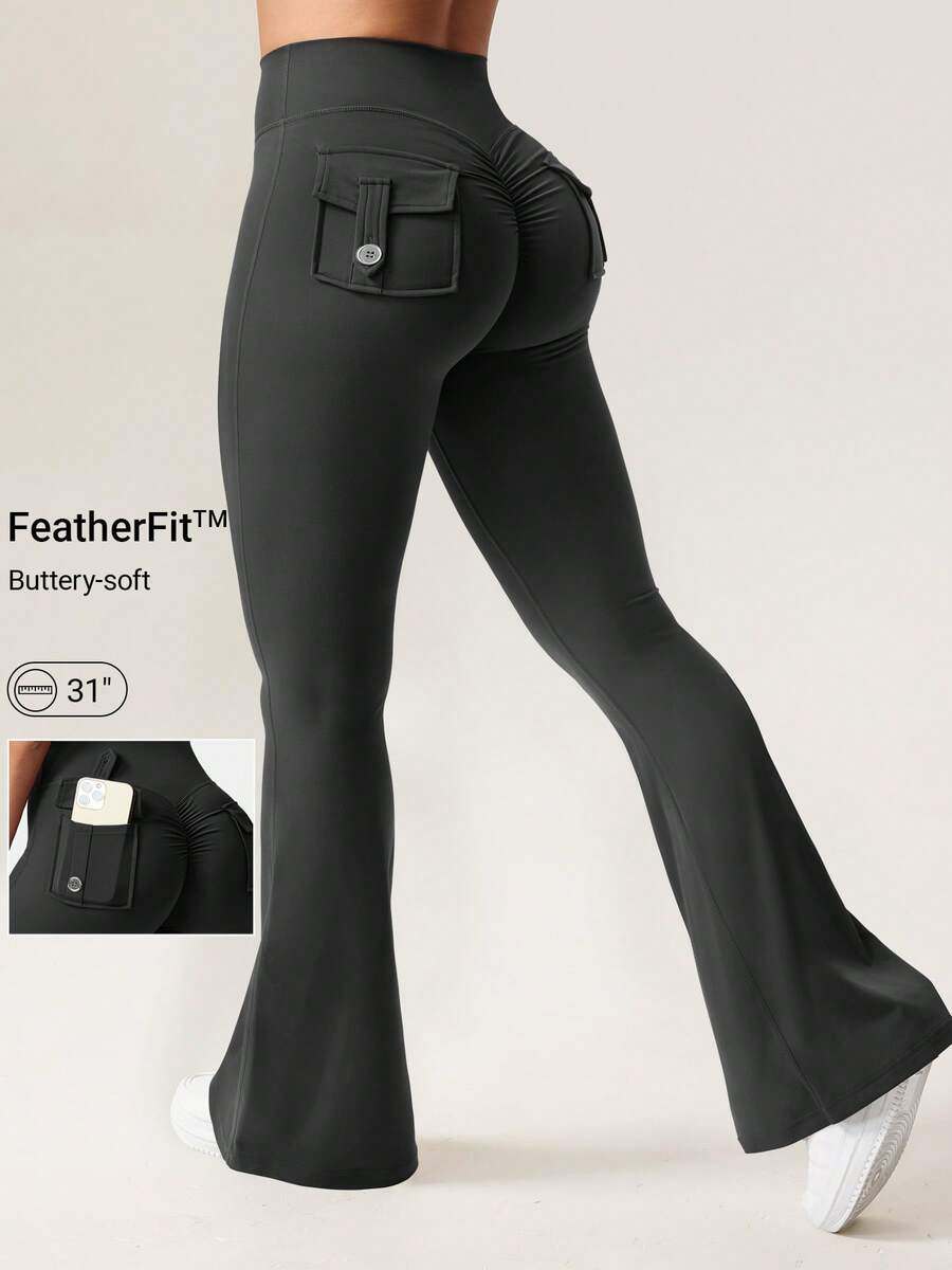 YEOREO Flare Leggings With Pockets For Women Butt Lifting Gym Yoga Leggings Flare Leggings Joggers For Women Summer Clothes For Women - 黑色 - 查看 1