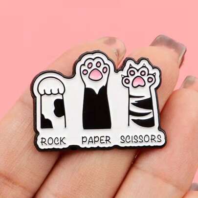 1pc Cute Cartoon Rock Paper Scissors Kitty Paw Enamel Brooch, Suitable For Backpack, Briefcase, Badge, Fashion Accessory, Stylish Gift