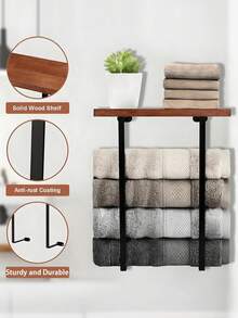 Towel Rack Wall Mounted, Bathroom Towel Storage, Wall Towel Holder, Bathroom Organizer, Shower Organizer Rack, Bath Towel Racks For Bathroom Towel Storage Rack With Shelve For Rolled Towel Organizer, Wall Mounted Bathroom Shelves Over Toilet For Bathroom, Kitchen, Bedroom, Living Room, Home Decor, Bathroom Decor And Accessories, Bathroom Organizer, Shower Accessories, Minimalist Design Storage Organizer For Large Towels, Small Towels, Hand Towels, Halloween/Christmas Gifts, Back-To-School Season - Multicolor - View 3